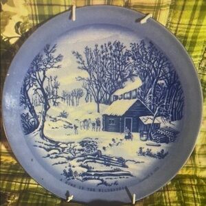 Currier and Ives..Blue and White Wall Decor Plate